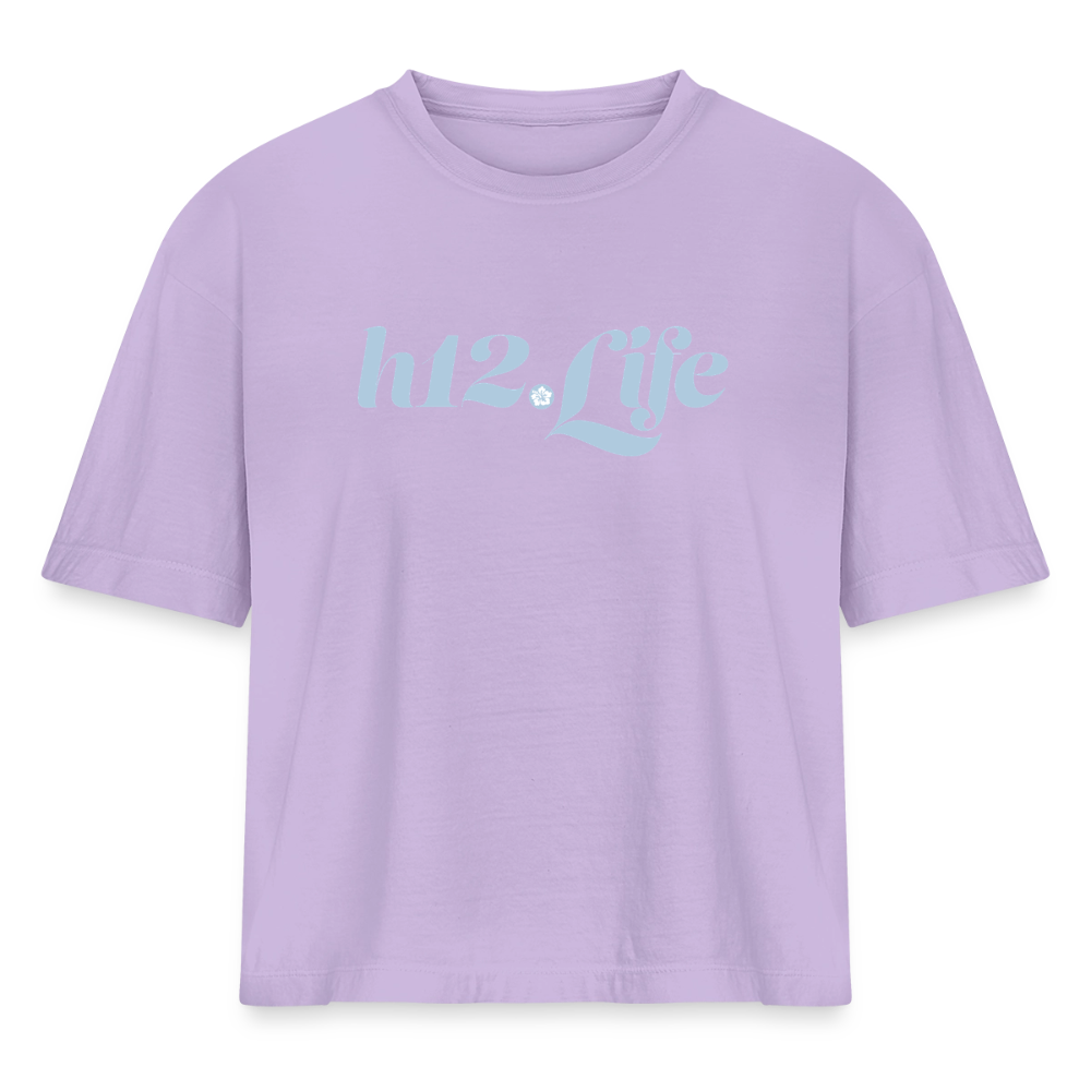 H12 Domain Wordmark Blue Women's Heavyweight Cropped T-Shirt - lavender