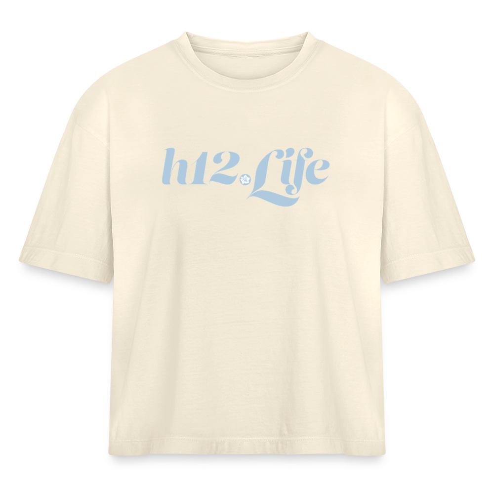 H12 Domain Wordmark Blue Women's Heavyweight Cropped T-Shirt - ivory