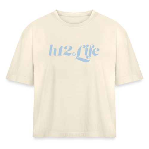 H12 Domain Wordmark Blue Women's Heavyweight Cropped T-Shirt - ivory
