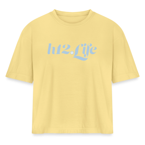 H12 Domain Wordmark Blue Women's Heavyweight Cropped T-Shirt - washed yellow